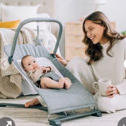Baby Delight Alpine Deluxe Portable Bouncer, Infant, 0 – 6 Months, Charcoal Tweed  Open box item