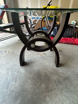 Modern Glass Top Coffee Table with Curved Wood Base