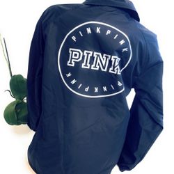 New Victoria’s Secret PINK COACHES ANORAK Jacket Navy Small Snap Front