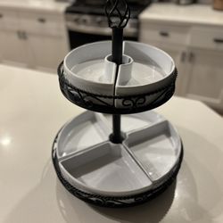 Black 2-tier Serving Tray W/white Removable Trays