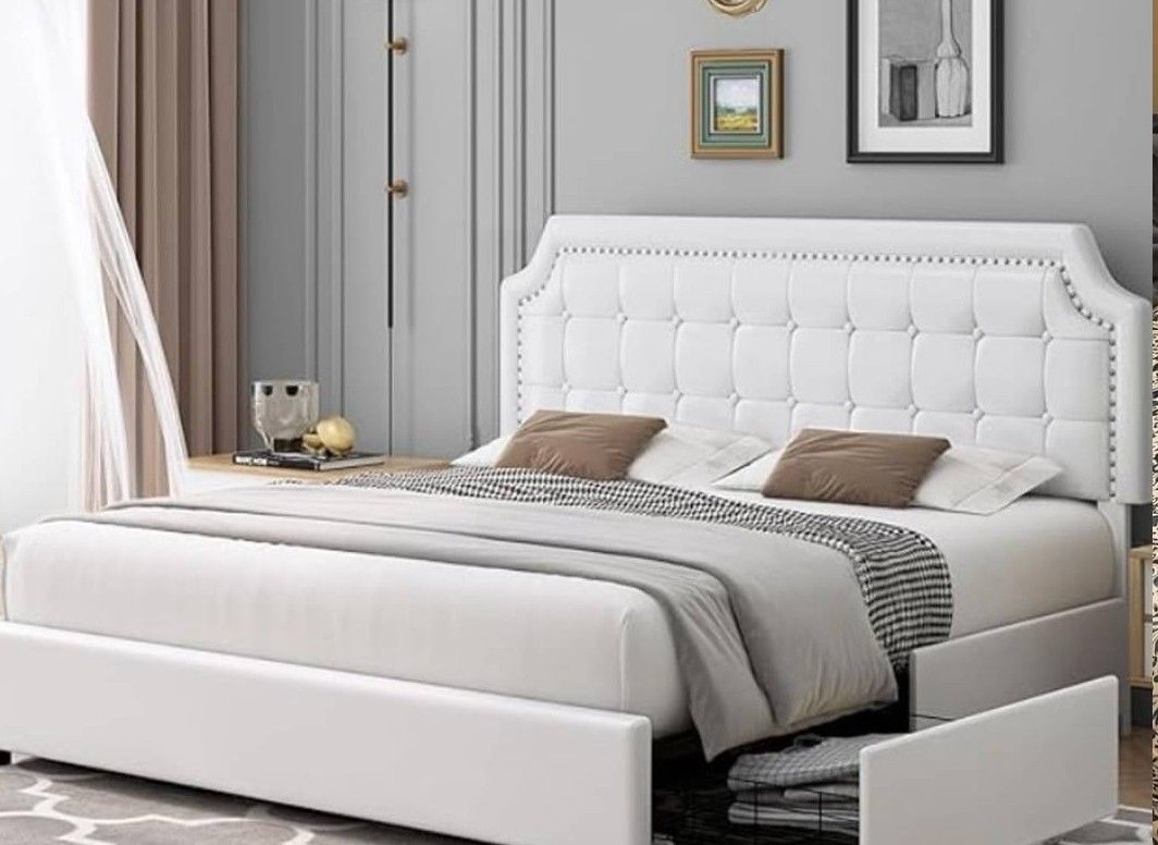 Queen Bed Frame With Drawers & Headboard