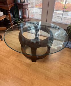 Vintage Hammary Glass Sculptural Wood Base Coffee Table