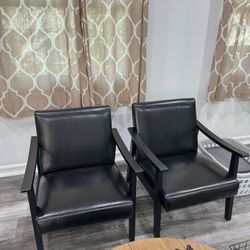 Like-New Set of 2 Mid Century Black Leather Chairs