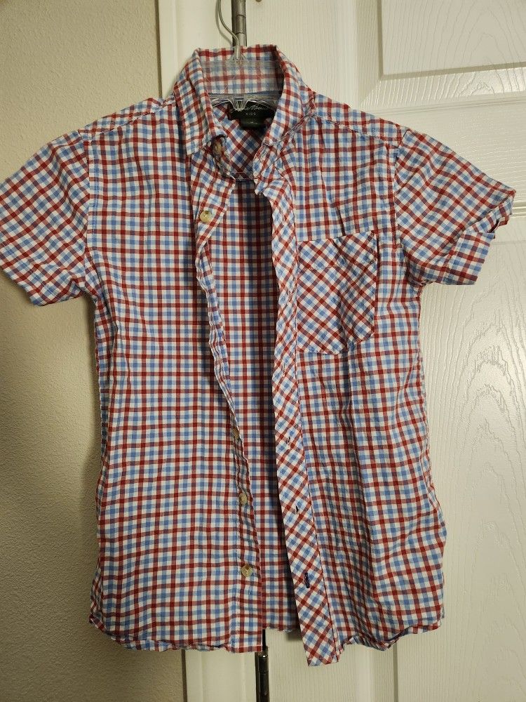 Boys Red And Blue Plaid Button Down Shirt 