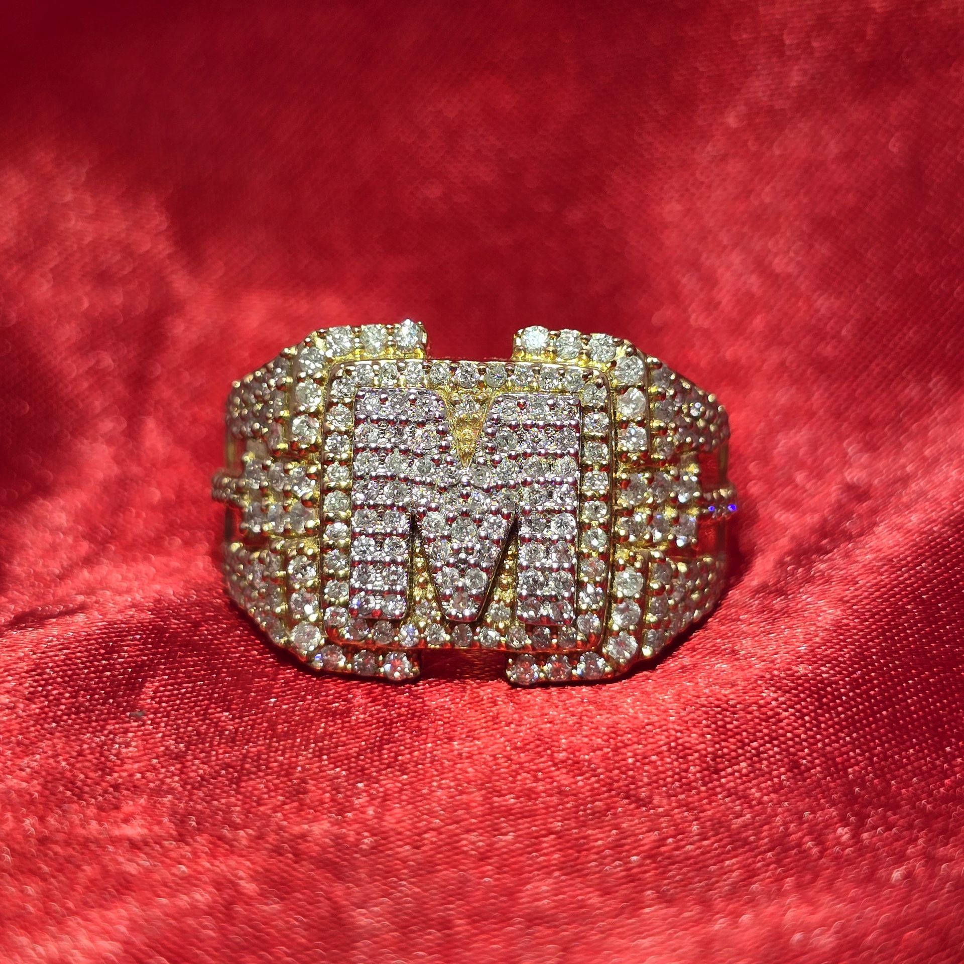 10k Yellow Gold Diamond "M" Initial Ring 1.45 ctw