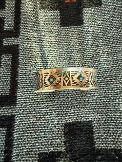 Navajo handmade sterling silver overlay design with sleeping beauty turquoise