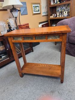 Leick Home Rustic Oak Consol Table with Slate Tile Inlay