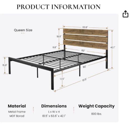 Brown Queen Size Platform Bedframe