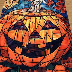 Vibrant Stained-Glass Style Pumpkin Garden Flag