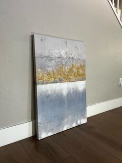 36x24 LARGE White Blue/Grey & Gold Foil/Glitter Textured Canvas Wall Art
