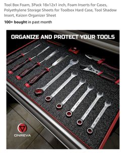 Onreva Tool Box Foam, 3Pack 18x12x1 inch, Foam Inserts for Cases, Polyethylene Storage Sheets for Toolbox Hard Case, Tool Shadow Insert, Kaizen Organi