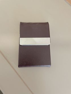 brown leather with silver trim card holder