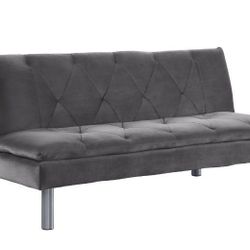GRAY VELVET CHRoME FUTON SOFA ADJUSTABLE BED - SILLON CAMA
