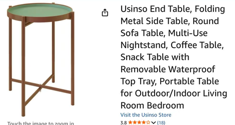 [Used] Usinso Round Side Table – Green Tray Top, Brown Metal Frame
