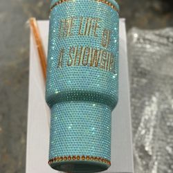 New Taylor Swift Life Showgirl TLOAS Crystal Blue Green Tumbler Cup 