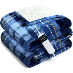 Electric Blanket Heated Throw, Soft Flannel 50"x60" Plaid Heating Blanket 
