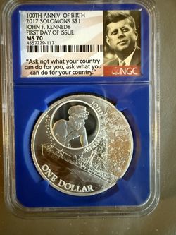 2017 1oz NGC MS70 Solomons John F Kennedy Silver Coin