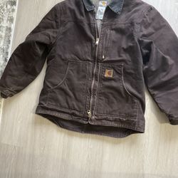 Carhartt Men’s C61 DKB Work Jacket Duck Canvas Brown Sherpa Lined Barn Coat Lar