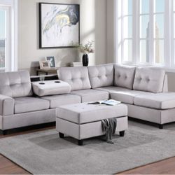 Heights Sectional + Storage Ottoman - Silver