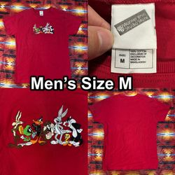 Vintage Y2K Looney Tunes Red T-Shirt Bugs Bunny Sylvester Daffy Marvin Men’s M
