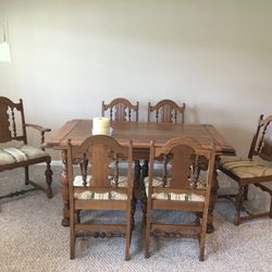 Antique Dining Table With Six Chairs