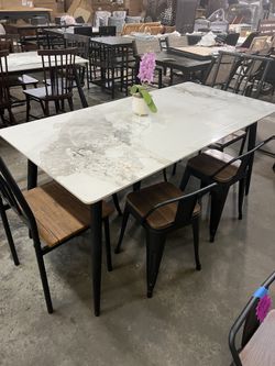 Brand new 7 pcs of set, Sintered Stone Dining Table: 63 Inch Grey Kitchen Table with Metal Legs ,with 6 chairs  $350  Warehouse Address: 2745 Boone st