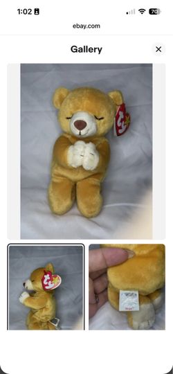 Ty Beanie Baby 1998 Praying Hope Bear with Tag Errors & Hologram Tush Tag