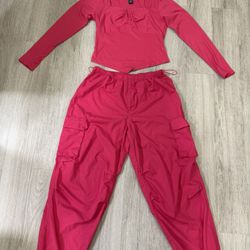 Bright Pink Joggers & Top – Size L