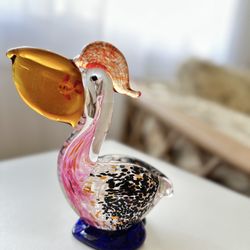 Hand Blown Glass Pelican Figurine – Colorful Art Glass – New in Box