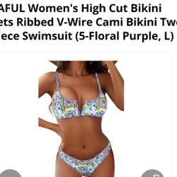 Women's High-cut Bikini, Floral Purple (L)