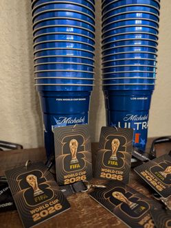 ⚽🔥 60 World Cup FIFA Party Cups AND 6 FIFA FAN ID BADGES