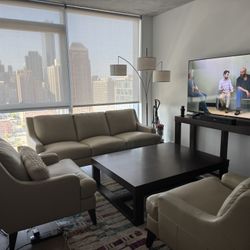 Leather And Wood Living room Set