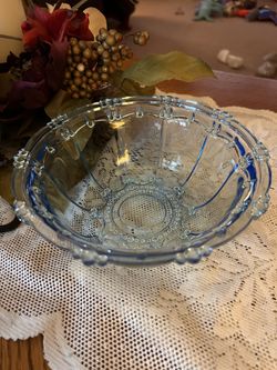 KIG Oyster Pearl Blue 7" Candy Dish Indonesia Beaded Glass