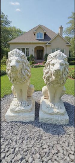 Large solid concrete lion set/ price is for both/ free delivery Saturday