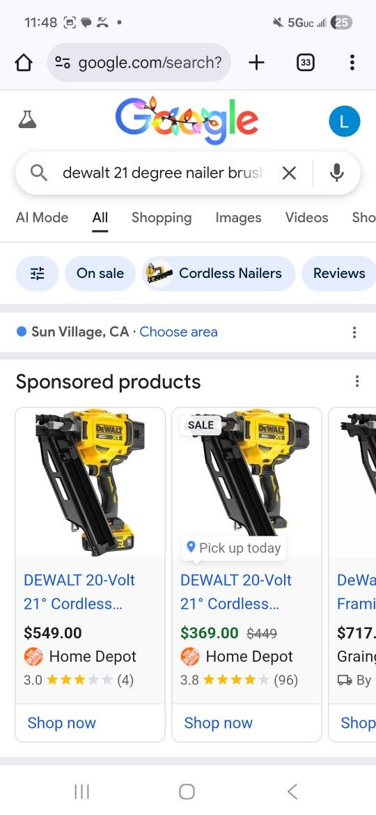 Dewalt Brushless 21 Degree Nail Gun 20 VOLT With Battery And Charger