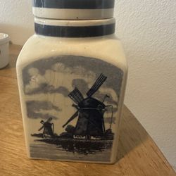 Delft Blue Hand-painted Coffee Or Spice Jar Holland Traditional 