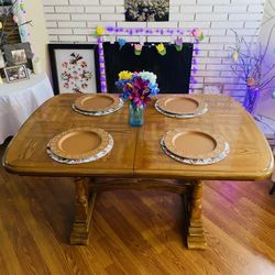 Vintage Oak Parquet Trestle Dining Table