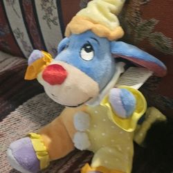 DISNEY  WINNIE POOH  EEYORE DRESSED IN A CLOWN  COSTUME PLUSH ANIMAL TOY 