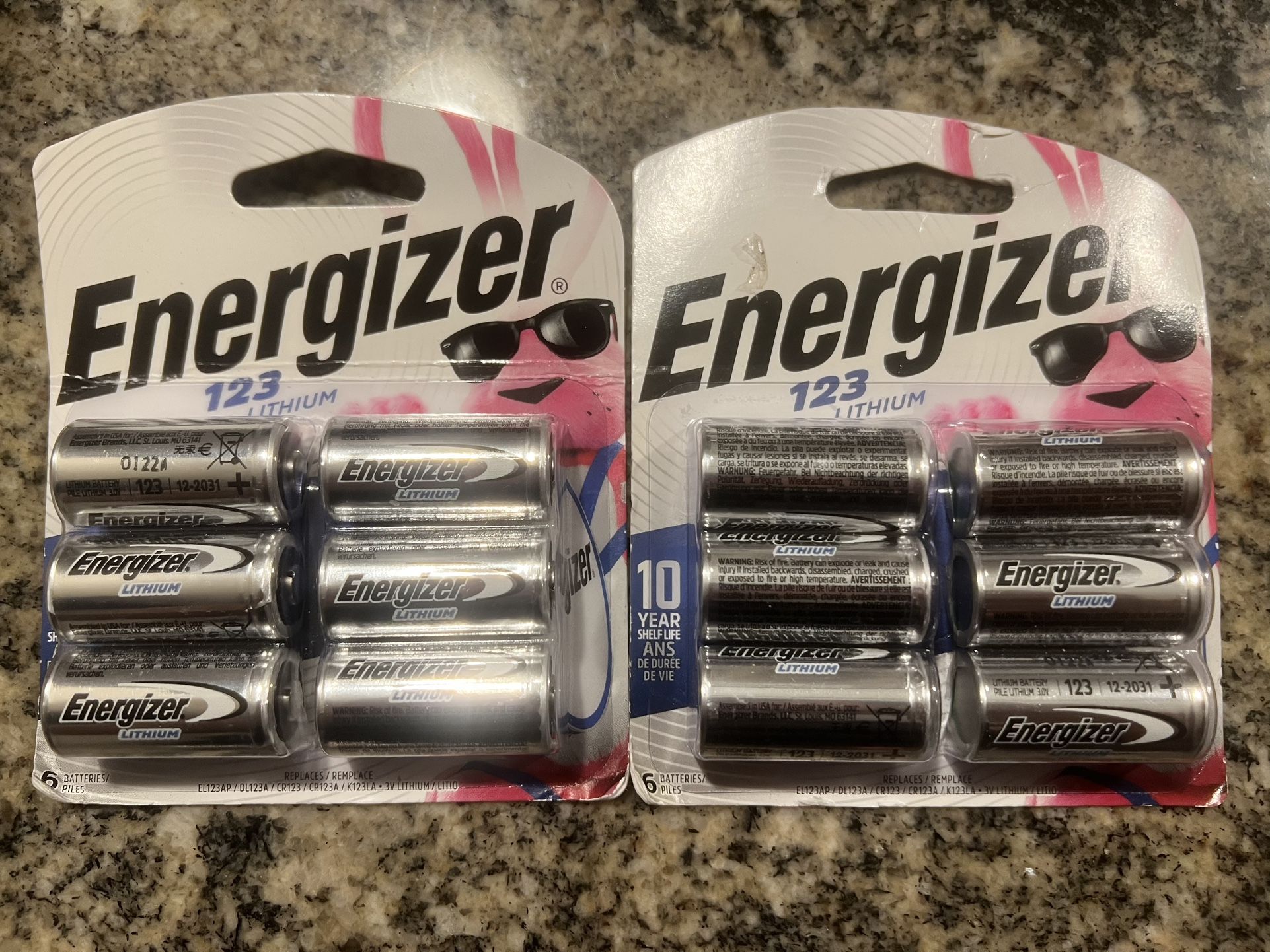 TWO 6-packs of Energizer 123 Lithium Batteries