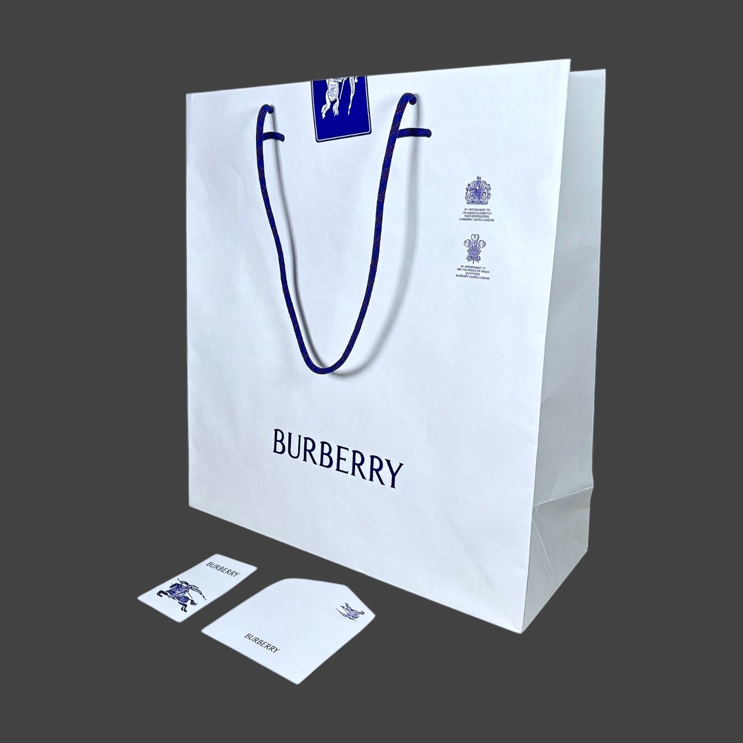 Burberry Large White Blue Logo Monogram Cardboard Shopping Bag 16x18x6”