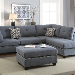 Blue Grey Sectional w/Ottoman (Reversible L/R Chaise) 👍FREE FINANCING AVAILABLE 👉 0️⃣ DOWN PAYMENT ❗NO CREDIT CHECK❗ 