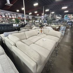 Fabric Sectional On Light Beige