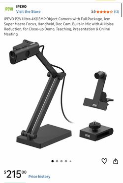 Brand new in box IPEVO P2V Ultra 4K/13MP Object Camera with Full Package, 1cm Super Macro Focus, Handheld, Doc Cam, Built-in Mic with AI Noise Reducti