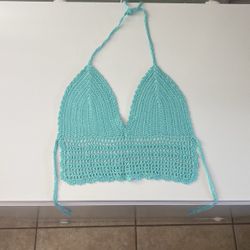 Blue Knit Crochet Crop Top 