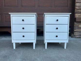 TWO white 3-drawer nightstands