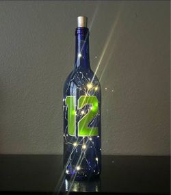 Seattle Seahawks Inspired 12th Man Fairy Light Wine Bottle