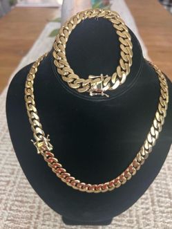 12mm Cuban Link Set 14k Gold Plated 20” Necklace  8.5” Bracelet Gold Plated