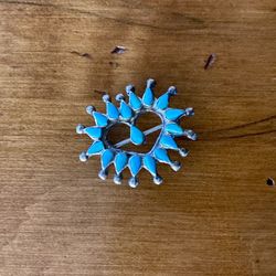 Vintage Sterling Silver & Turquoise Petit Point Pendant/Brooch