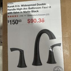 MOEN Korek 8 in. Widespread Double Handle High-Arc Bathroom Faucet with Valve in Matte Black