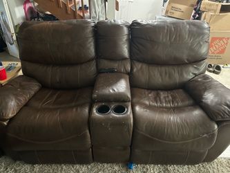 Brown leather couches